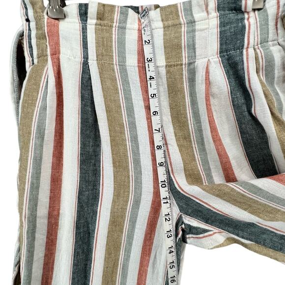 Madewell Huston Pants M Multicolor Stripe Linen Blend Tie Pull On Crop Wide Leg - Picture 9 of 16